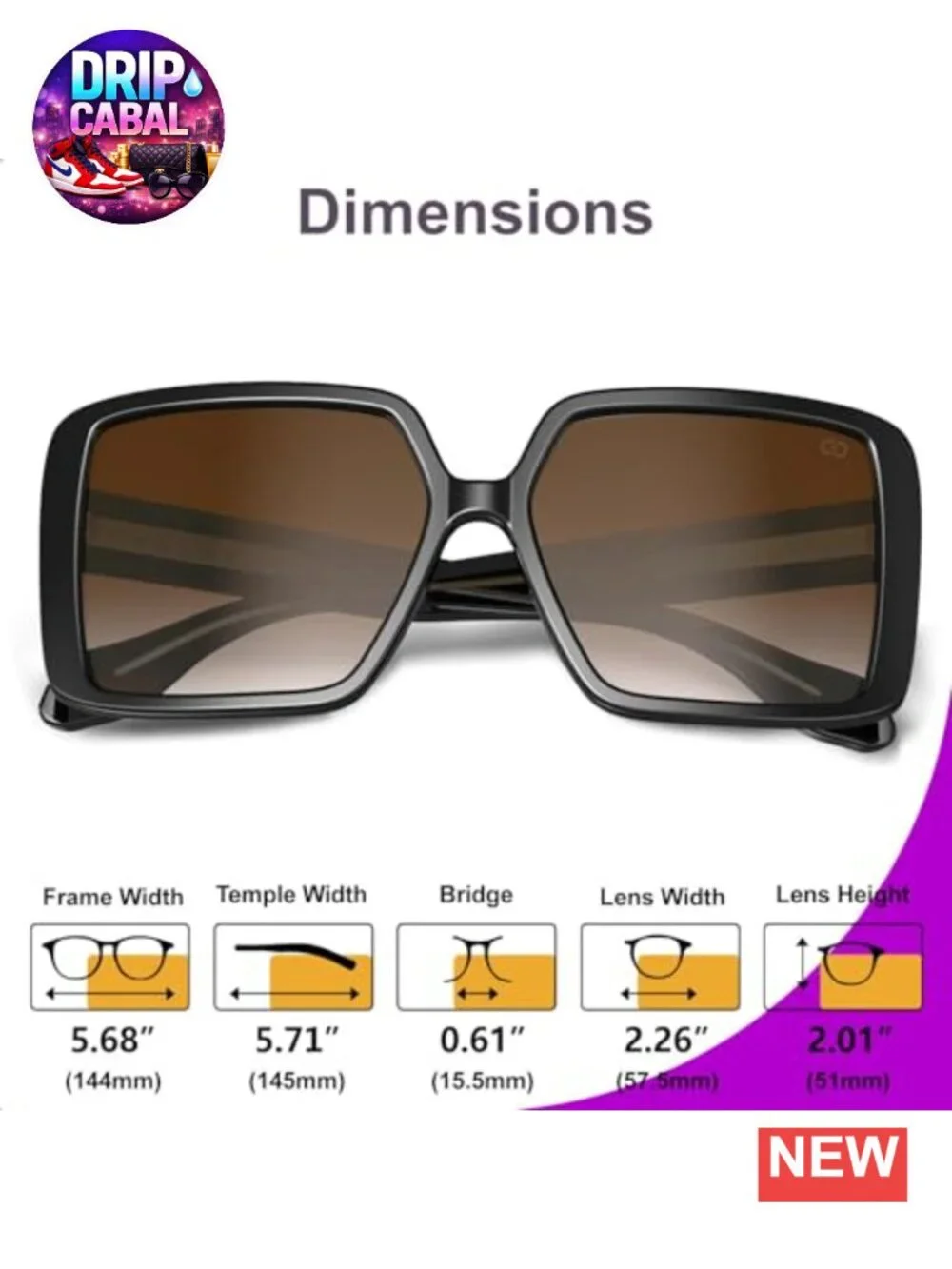 Oversized Square Sunglasses Women UV400 TR90 Retro Frame Driving Travel